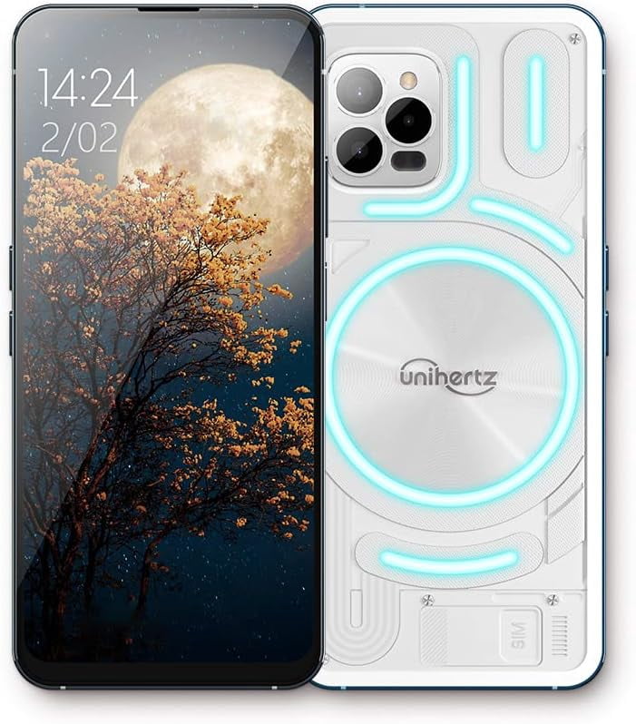 Unihertz Luna, 8GB 256GB Transparent Back Designed Light-Emitting 4G Smartphone 108MP 5000 mAh Android 12 Phone White
