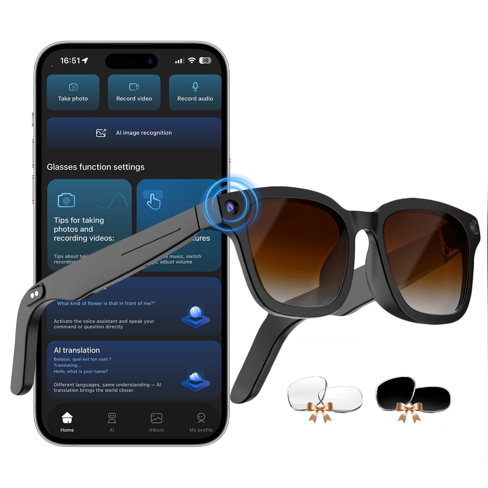 Unijethro AI Smart Glasses (with camera), featuring HD photo and video ...