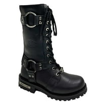 Unik Women's Premium Metal Leather Motorcycle Boots, 12004-L (Black, 11)