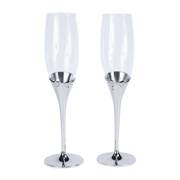 Unik Occasions "Bow-tiful" Collection Toasting Flutes in Silver