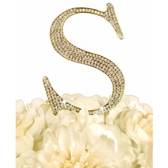 Unik Occasions Collection Rhinestone Wedding Cake Topper, Gold