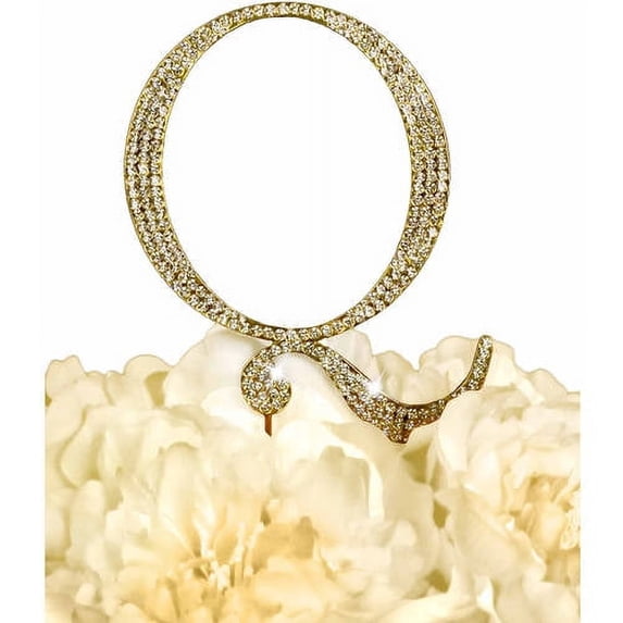 Unik Occasions Collection Rhinestone Wedding Cake Topper, Gold