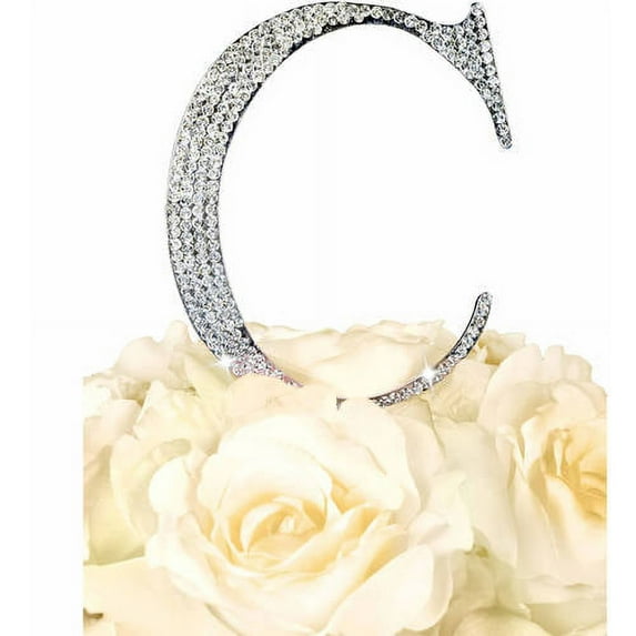 Unik Occasions Collection Rhinestone Wedding Cake Topper, Silver