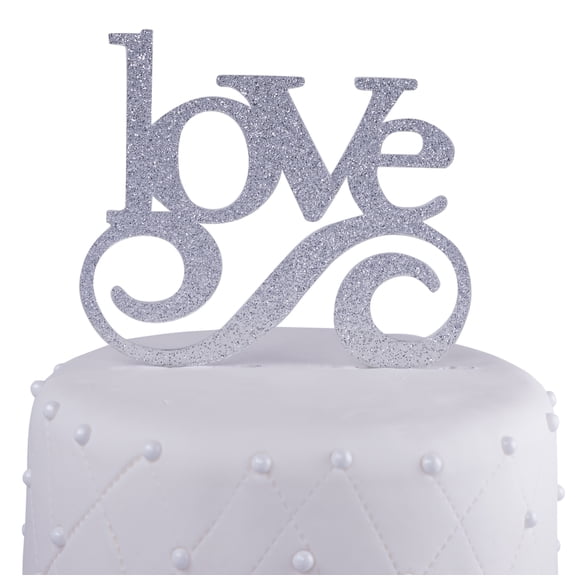 Unik Occasions Love Wedding Acrylic Cake Topper, Silver Glitter