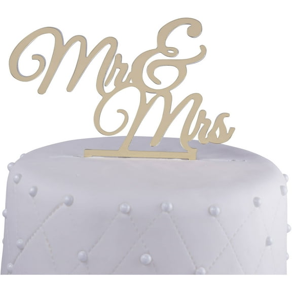 Unik Occasions "Mr. and Mrs." Acrylic Wedding Cake Topper New, Gold Mirror