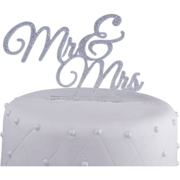 Unik Occasions "Mr. and Mrs." Elegant Acrylic Cake Topper, Silver Glitter