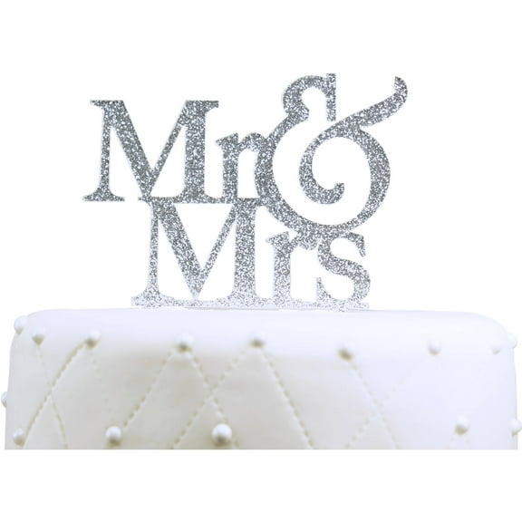 Unik Occasions "Mr. and Mrs." Large Acrylic Cake Topper, Silver Glitter