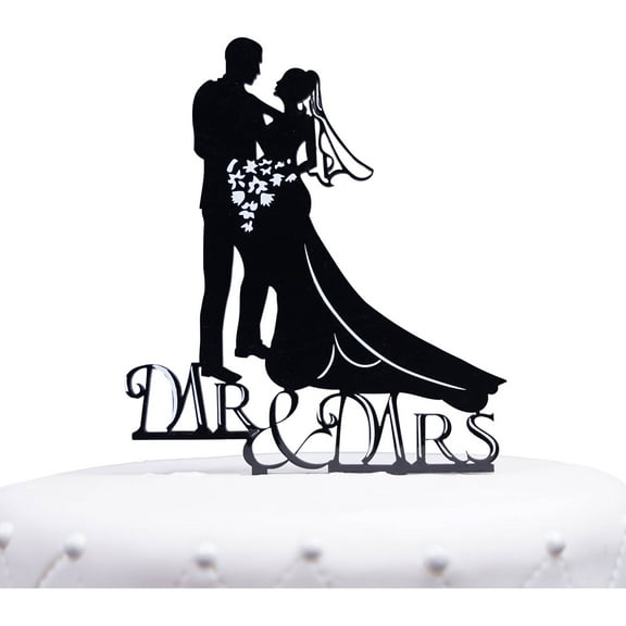 Unik Occasions Romantic "Mr. and Mrs." Bride and Groom Silhouette Acrylic Cake Topper