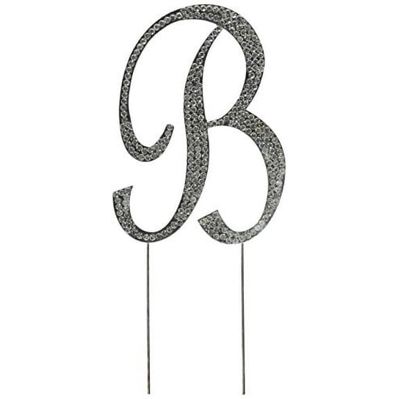 Unik Occasions Sparkling Collection Crystal Rhinestone Monogram Cake Topper - Letter B, Large, Silver