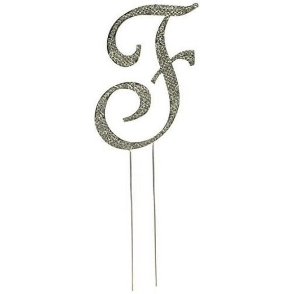 Unik Occasions Sparkling Collection Crystal Rhinestone Monogram Cake Topper - Letter F, Large, Silver
