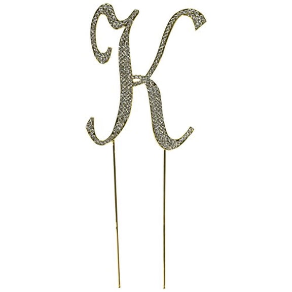 Unik Occasions Sparkling Collection Crystal Rhinestone Monogram Cake Topper - Letter K, Large, Gold