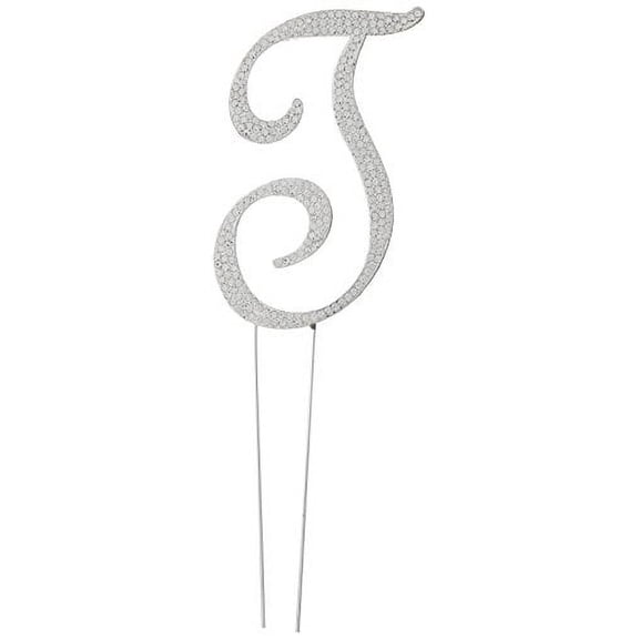 Unik Occasions Sparkling Collection Crystal Rhinestone Monogram Cake Topper - Letter T, Large, Silver