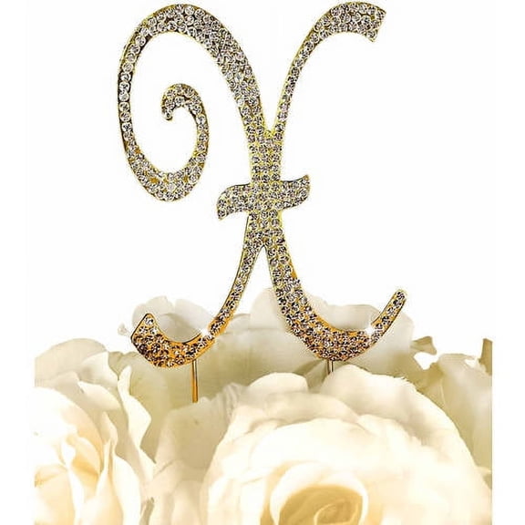 Unik Occasions Sparkling Collection Monogram Cake Topper, Gold