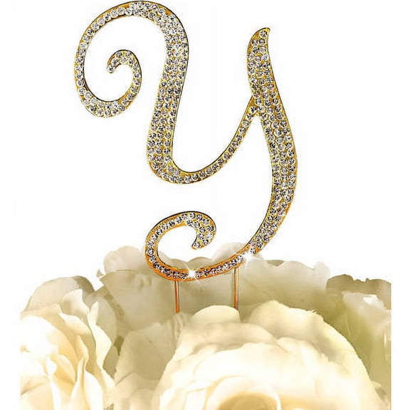 Unik Occasions Sparkling Collection Monogram Cake Topper, Gold