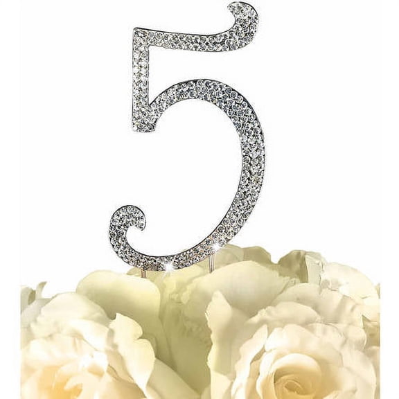Unik Occasions Sparkling Collection Monogram Cake Topper, Number, Silver