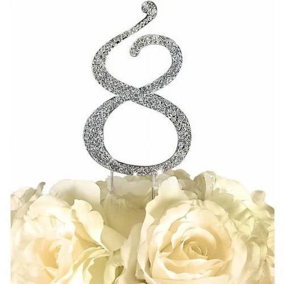 Unik Occasions Sparkling Collection Monogram Cake Topper, Number, Silver