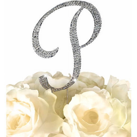Unik Occasions Sparkling Collection Monogram Cake Topper, Silver