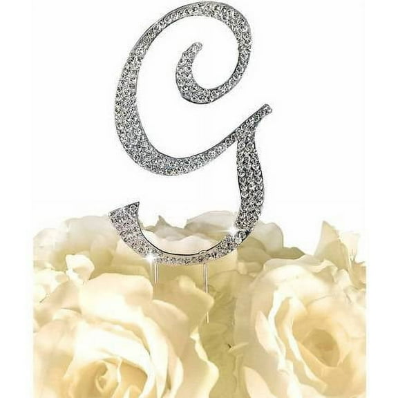 Unik Occasions Sparkling Collection Monogram Cake Topper, Silver