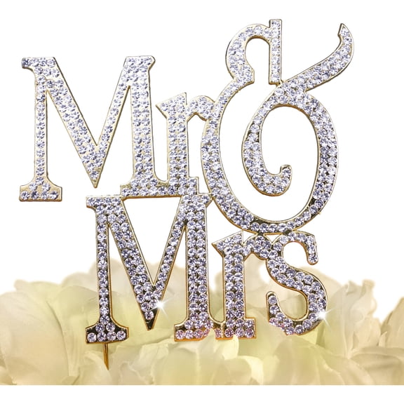 Unik Occasions Sparkling Collection Mr and Mrs Cake Topper, Block, Gold