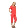 thumbnail image 1 of Unik Women's Short Sleeve Embroidered Floral Blouse and Matching Capri Set, Coral Size XL, 1 of 3