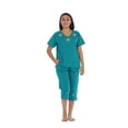 thumbnail image 1 of Unik Women's Short Sleeve Embroidered Roses Blouse and Matching Capri Set, Jade Size 2XL, 1 of 3