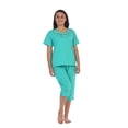 thumbnail image 1 of Unik Women's Short Sleeve Embroidered Roses Blouse and Matching Capri Set, Mint Size Medium, 1 of 3