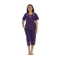 thumbnail image 1 of Unik Women's Short Sleeve Embroidered Roses Blouse and Matching Capri Set, Purple Size 2XL, 1 of 2