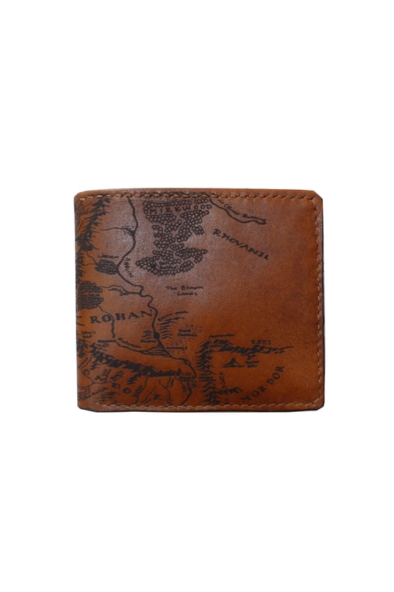 Handmade Genuine Leather Wallet for Men - Laser Engraved Map - Rustic Cowhide Bifold - Unique LOTR Fantasy Gift Y101