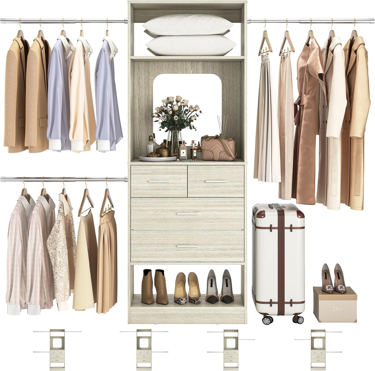 Unikito 8FT Closet System, Customizable 96 Inch Closet Organization ...
