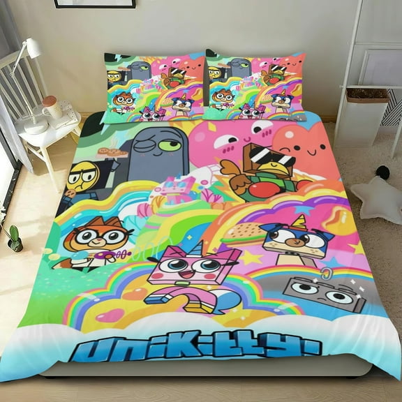 Unikitty Themed Bed Sheet Set Three Piece Set 36x75 Inches Comfortable And Skin Friendly Unique Design Creating A Star Studded Night Home Decor Gifts For Family Friends fans