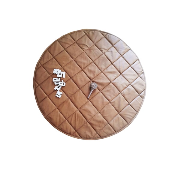 Uniklook Padded Quilted Leather Round 47" 120cm Play mat | Indoor Outdoor | Reversible Tan + Cream | Timmy Time Mat Crawling Play Time | Waterproof Baby Infant Floor Mat (Tan + Cloud)