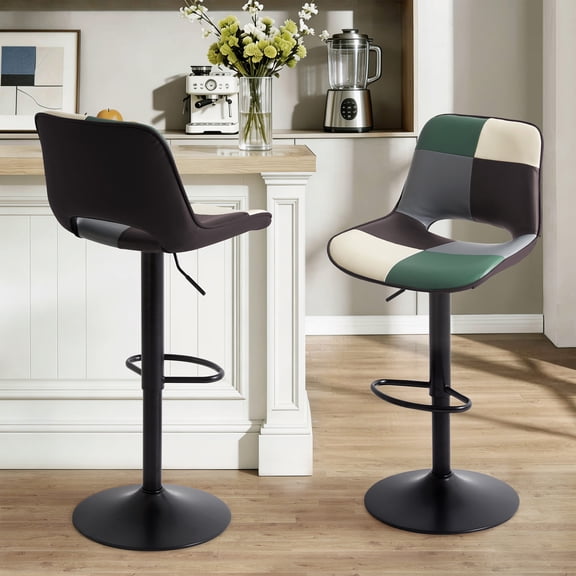 Unikome Bar Stools Set of 2, Adjustable Swivel Counter Height Barstools, Faux Leather Upholstered Stools with Pet Tail-Inspired Hollow Back for Kitchen Island, Green