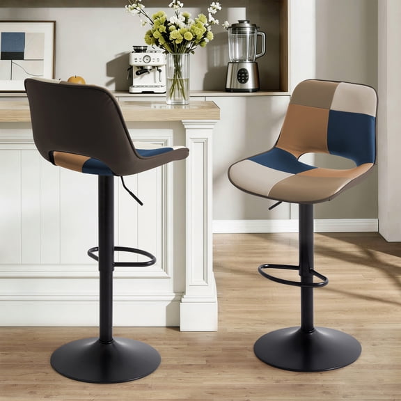 Unikome Bar Stools Set of 2, Adjustable Swivel Counter Height Barstools, Faux Leather Upholstered Stools with Pet Tail-Inspired Hollow Back for Kitchen Island, Yellow