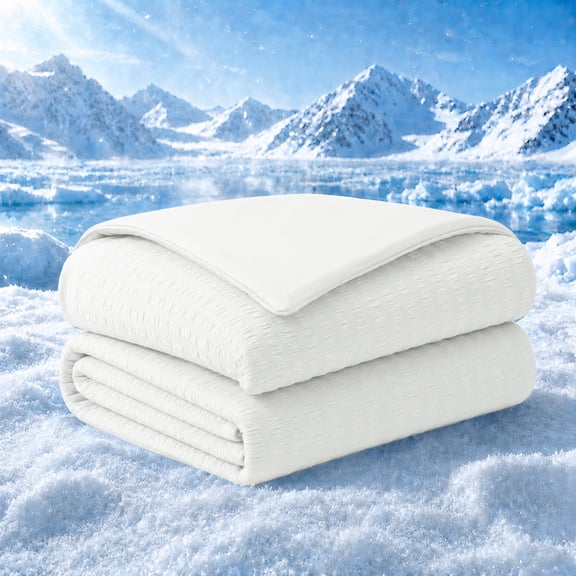 Unikome Cooling Blanket for Bed,Lightweight Reversible Summer Blanket,Soft Breathable Bubble Gauze Blanket with OEKO-TEX Certified Fabric,Machine Washable,Full/Queen 90 x 90 in,White