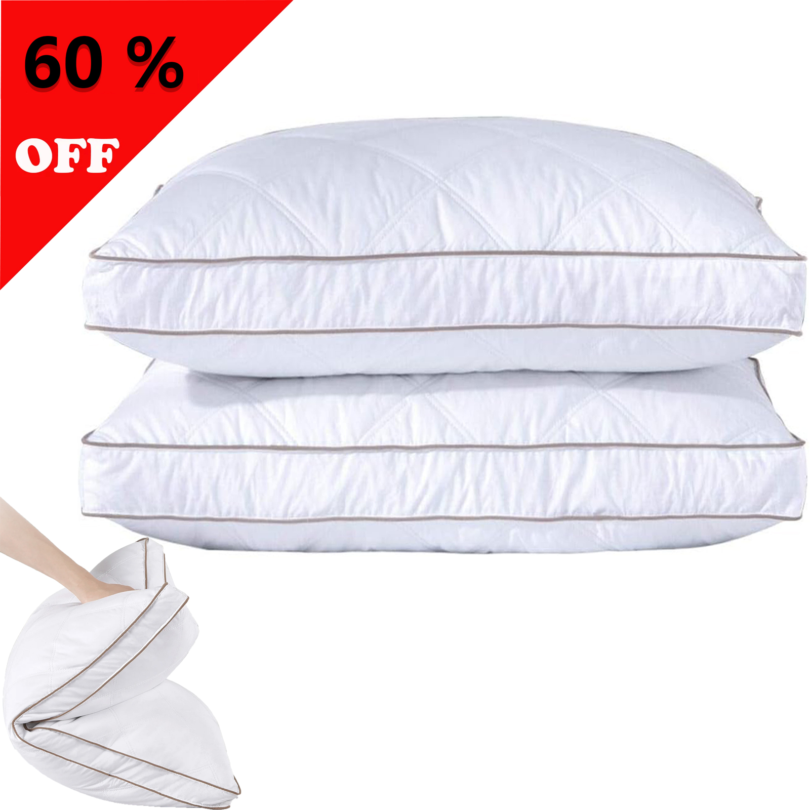 Unikome Goose Down Feather Pillows for Sleeping Queen Size Set of 2