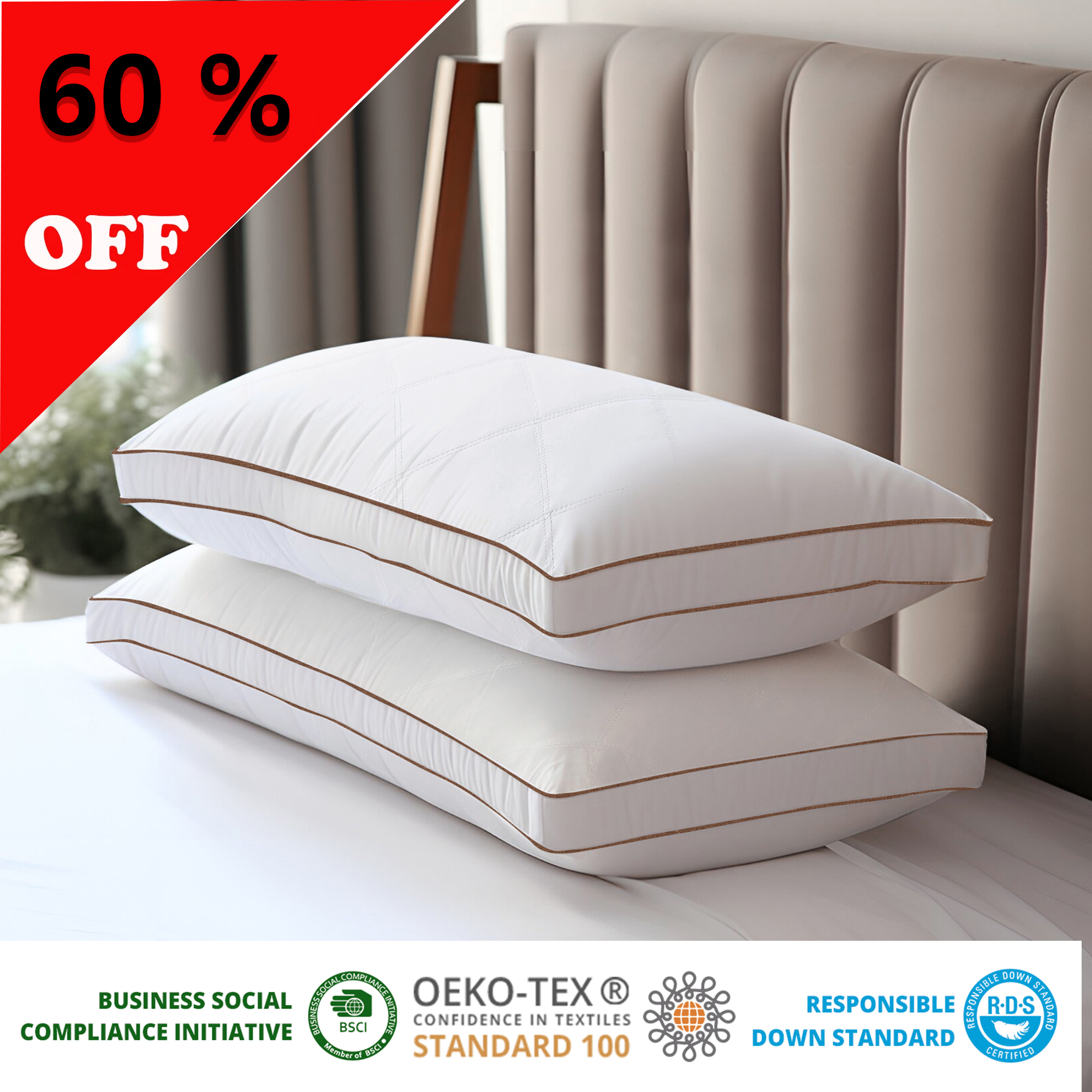 Beautyrest Silver Luxurious Spa Comfort Bed Pillow, Set of 2, Standard