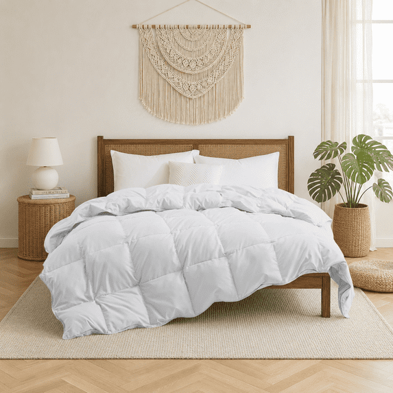 Unikome Goose Feather Fiber Lightweight Comforter, Duvet Insert with RDS Natural Fill, OEKO-TEX Certified, Box Stitch, 4 Corner Loops, Full/Queen 88 x 88 in, White