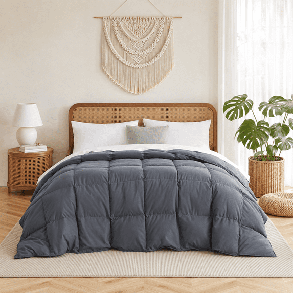 Unikome Goose Feather Fiber Lightweight Comforter, Duvet Insert with RDS Natural Fill, OEKO-TEX Certified, Box Stitch, 4 Corner Loops, Twin 68 x 88 in, Dark Gray