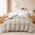 thumbnail image 1 of Unikome Heavyweight Goose Down Feather Fiber Comforter, Natural Filling Warm Quilted Comforter with Baffle Box Design, Soft Quiet Fabric, Cal King 108 x 94 inch,Cream, 1 of 9