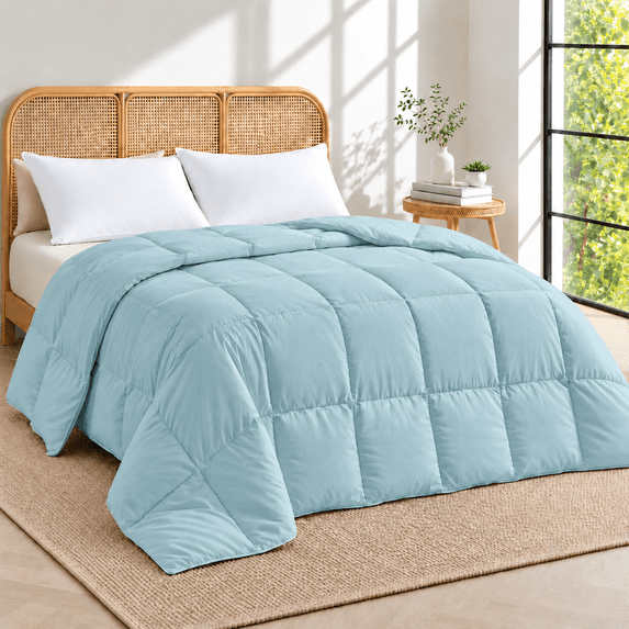 Unikome Lightweight Goose Feather Fiber Comforter, Cal King Size, Soft Duvet Insert with Box Stitch Design, 8 Loops, Machine Washable, 108 x 94 in, Blue