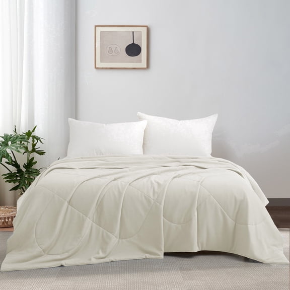 Unikome Marshmallow Comforter, All Season Blanket Comforter Set, Cooling Blanket for Hot Sleepers, Breathable Comforter & Duvet Insert, Cream, King 108"x90"