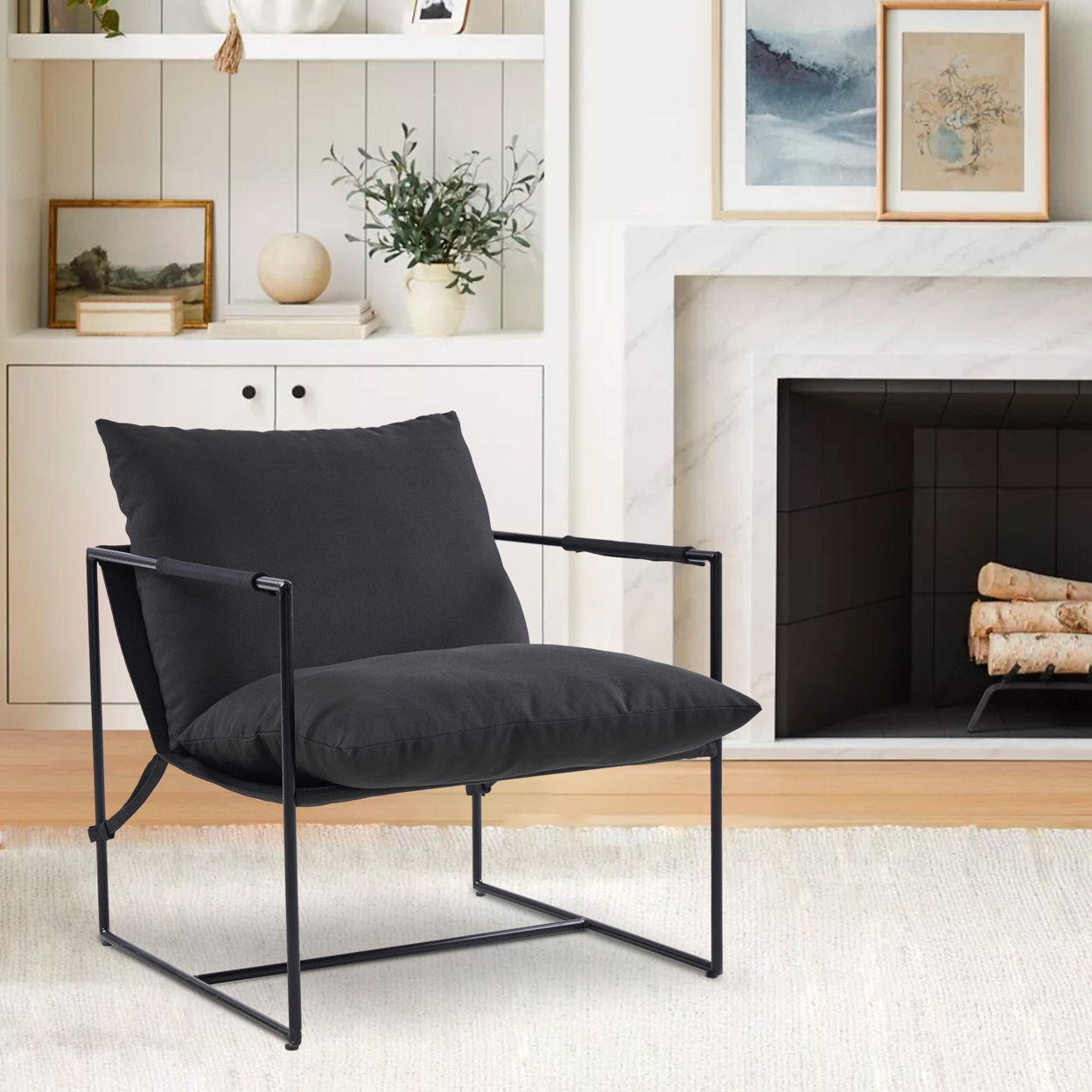 Unikome Modern Metal Frame Sling Back Accent Chair with Loose