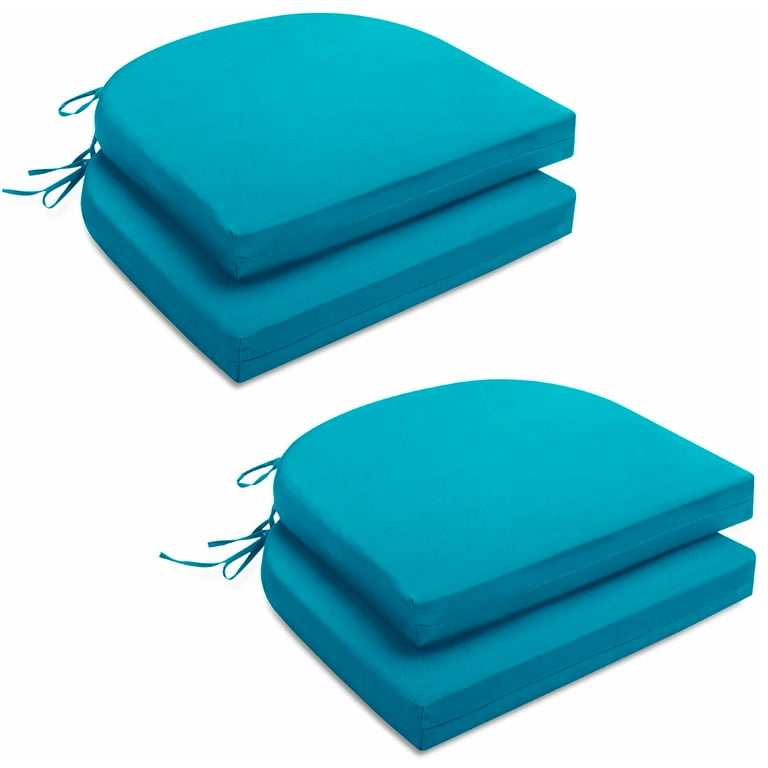 Unikome Outdoor Cushions 4 Piece Solid Waterproof Outdoor Patio Seat Cushion 17 Inch x 16 Inch Rounded Square Blue