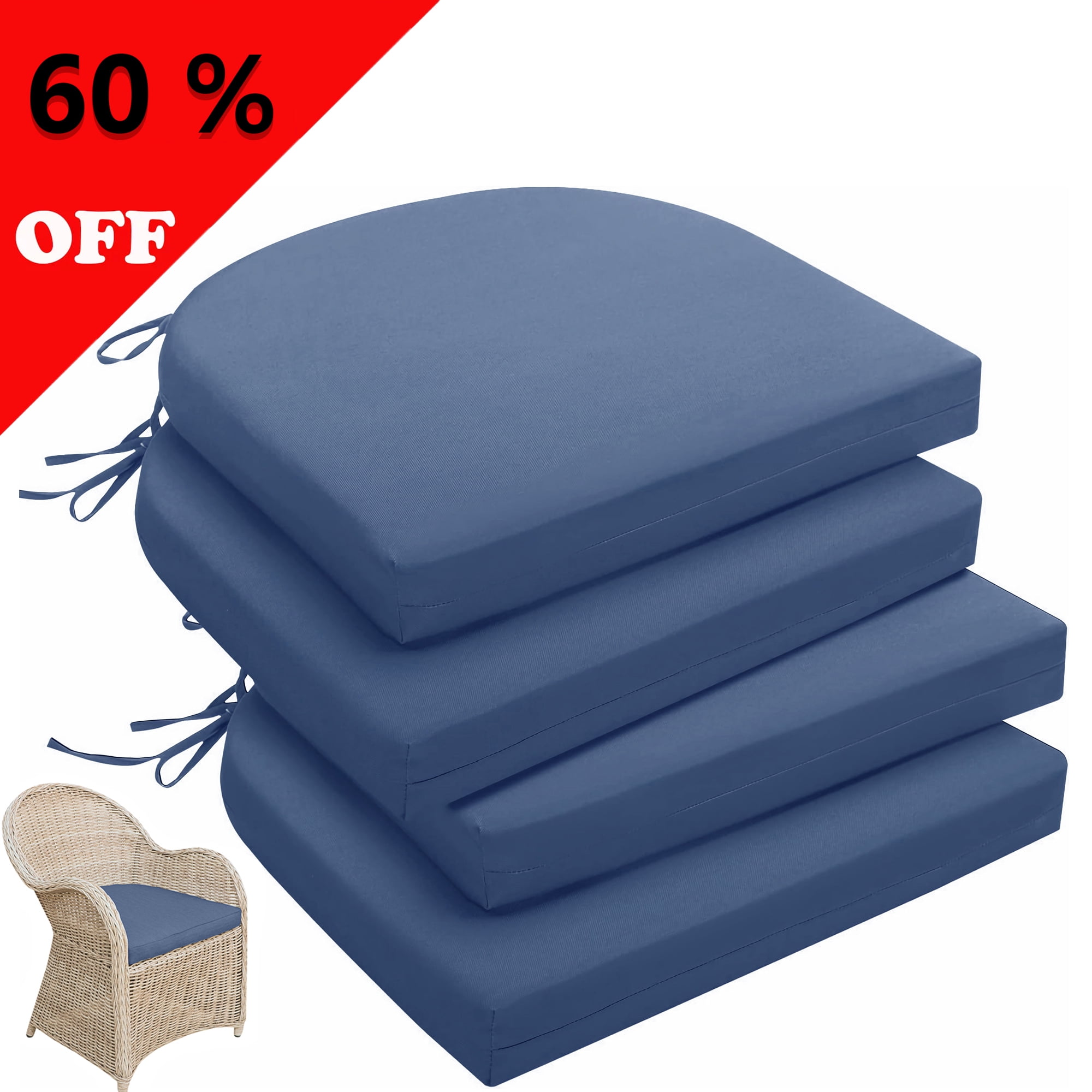 Unikome Outdoor Seat Pads Seat Cushions 4-Piece Solid Waterproof Patio Seat  Chair Cushions 17 x 16 Rounded Square Patio Cushions, Navy Blue, Set of 4