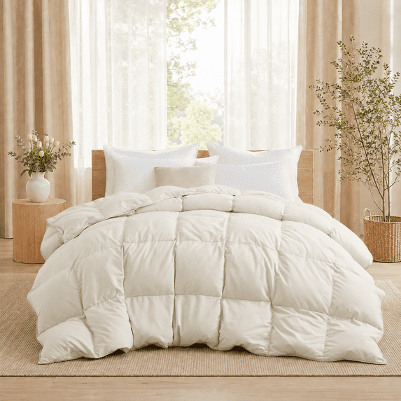Unikome All Season Goose Down Feather Fiber Comfrter with Natural Filling, Soft & Breathable Lightweight Duvet Insert, OEKO-TEX Certified, Machine Washable, Cal King 108 x 94 Inch,Cream