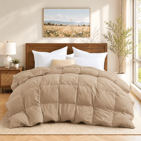 Unikome All Season Goose Down Feather Fiber Comforter with Natural Filling, Soft & Breathable Lightweight Duvet Insert, Machine Washable, King 104 x 88 Inch,Ginger Root