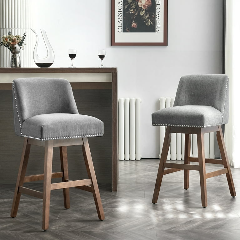 Unikome Swivel Bar Stools Low Back Swivel Bar Height Stools Upholstered Kitchen Island Stools 26 Swivel Counter Stool with 360 Degree Nail Head