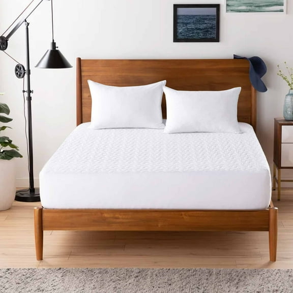 Unikome Waterproof Fitted Mattress Protector Cover Wave Quilted 18-Inch Deep in White, King