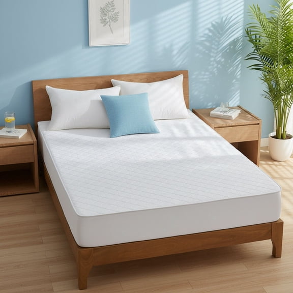 Unikome Waterproof Mattress Protector Full Size, Cooling Bamboo Rayon Mattress Pad Cover, Soft Quilted Noiseless Mattress Cover with Deep Pocket Fits, Machine Washable Bed Protector, White