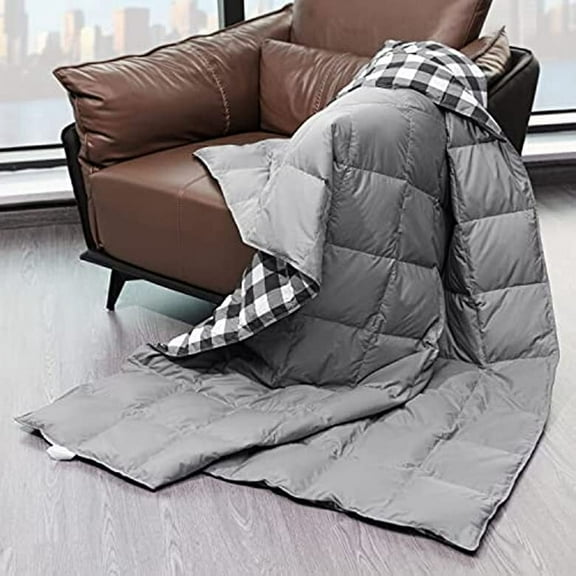 Unikome Weighted Throw Blankets for Couch, Soft Peach Skin Fabric Down and Feather Fiber Throw for Bedroom Sofa, Summer Breathable Comfortable Cool Reversible Blanket, Black&White, 50x70